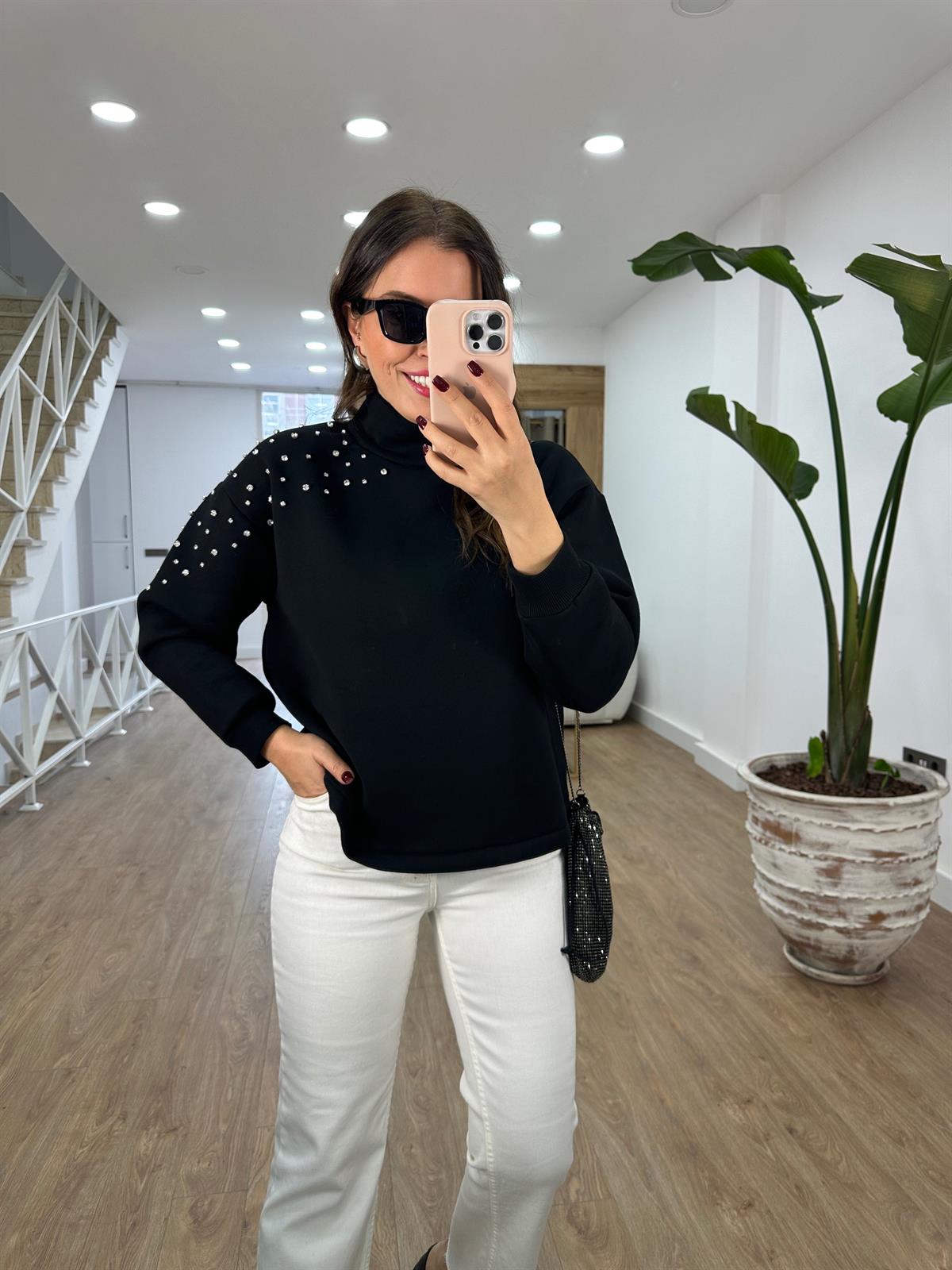 Omuzu Taşlı İçerisi Şardonlu Sweatshirt