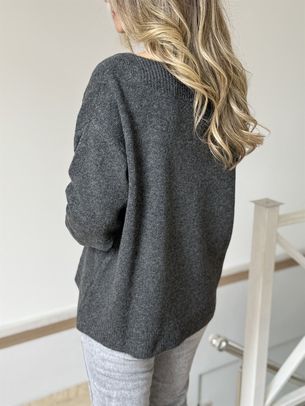 Omuzu Taşlı Triko Kazak - Antrasit