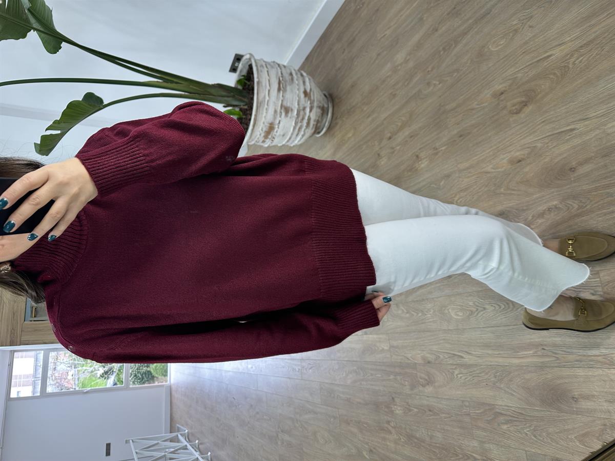 Omzu Çıtçıtlı Balıkçı Yaka Kazak-Bordo
