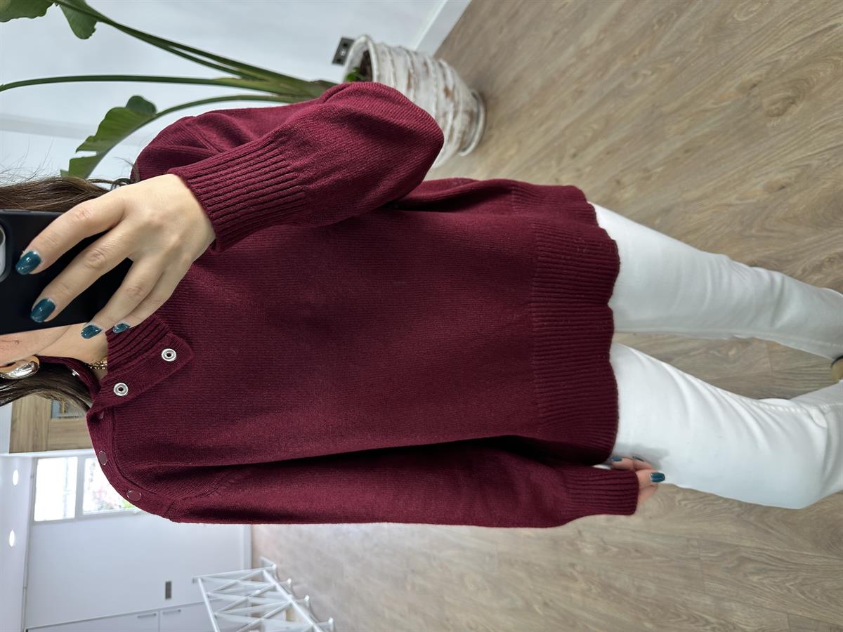 Omzu Çıtçıtlı Balıkçı Yaka Kazak-Bordo