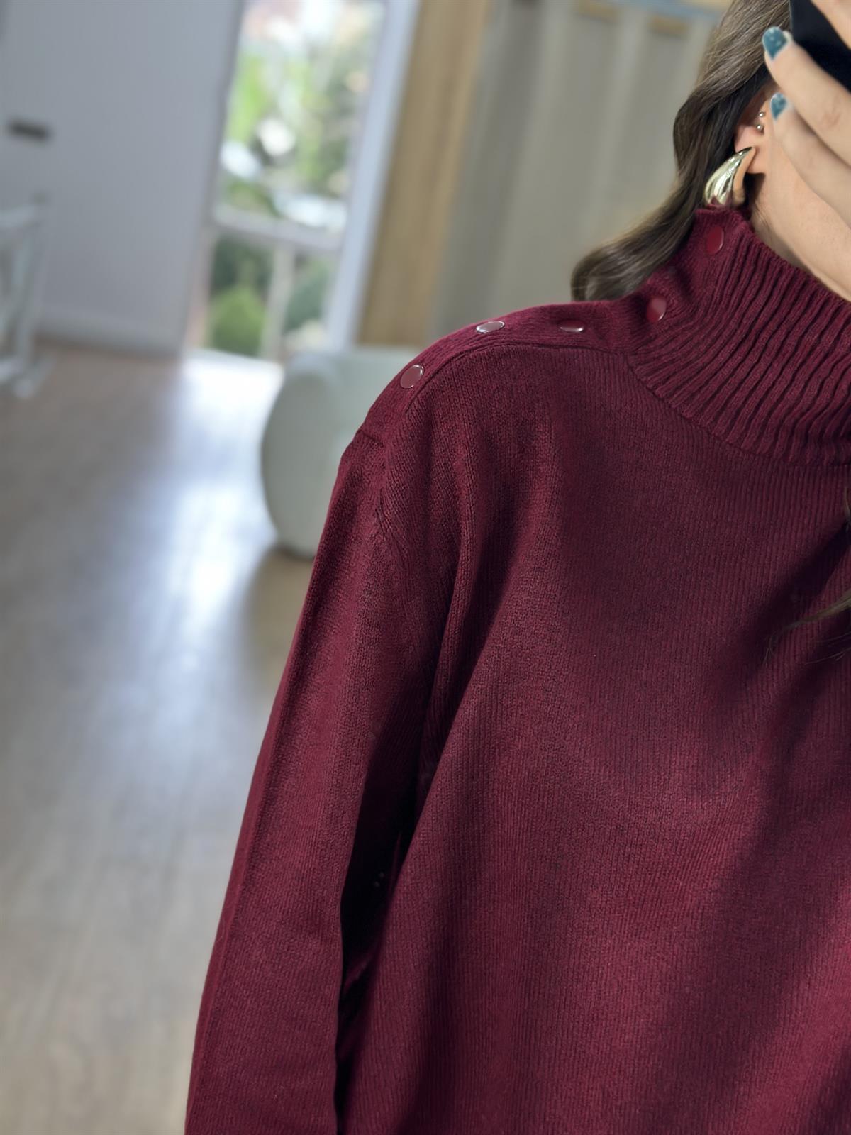 Omzu Çıtçıtlı Balıkçı Yaka Kazak-Bordo