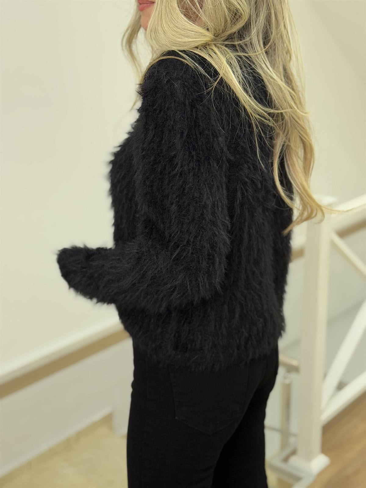 Önden Bağlamalı Saçaklı Hırka - Siyah