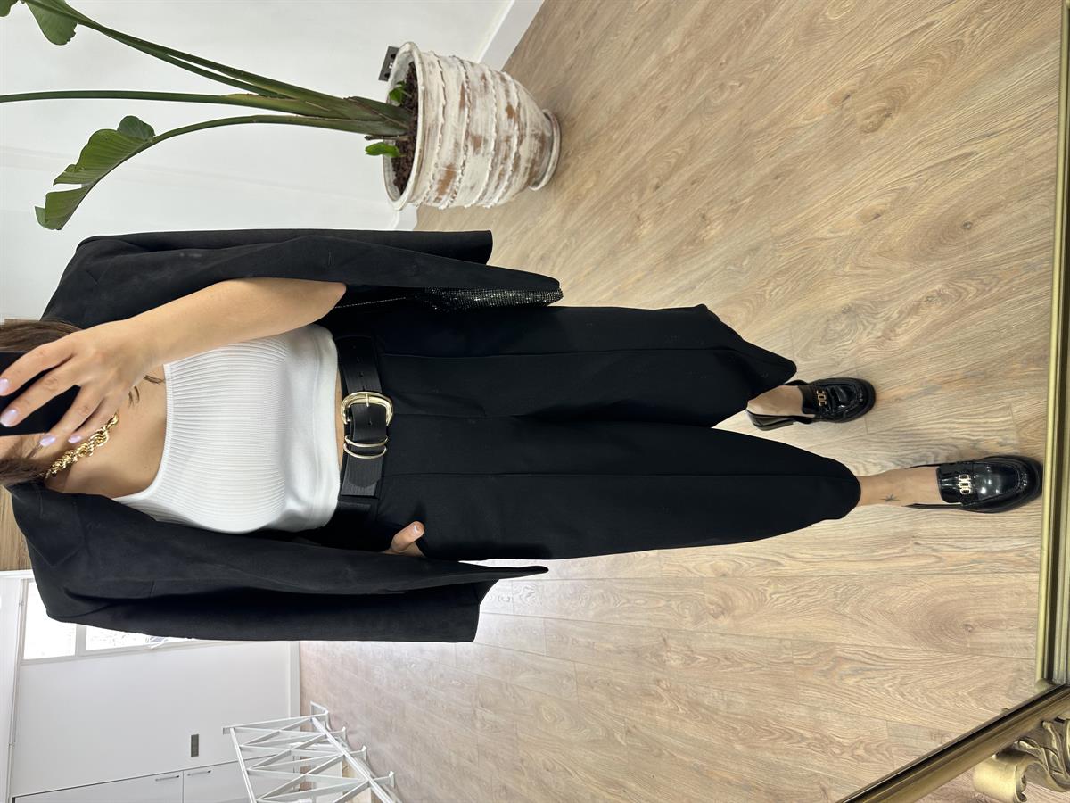 Önden Dikişli Kendinden Kemerli Havuç Pantolon-Siyah