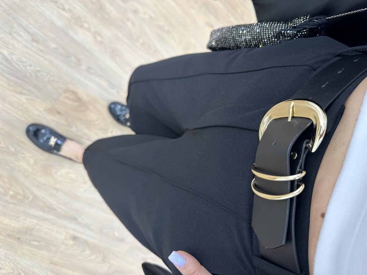 Önden Dikişli Kendinden Kemerli Havuç Pantolon-Siyah