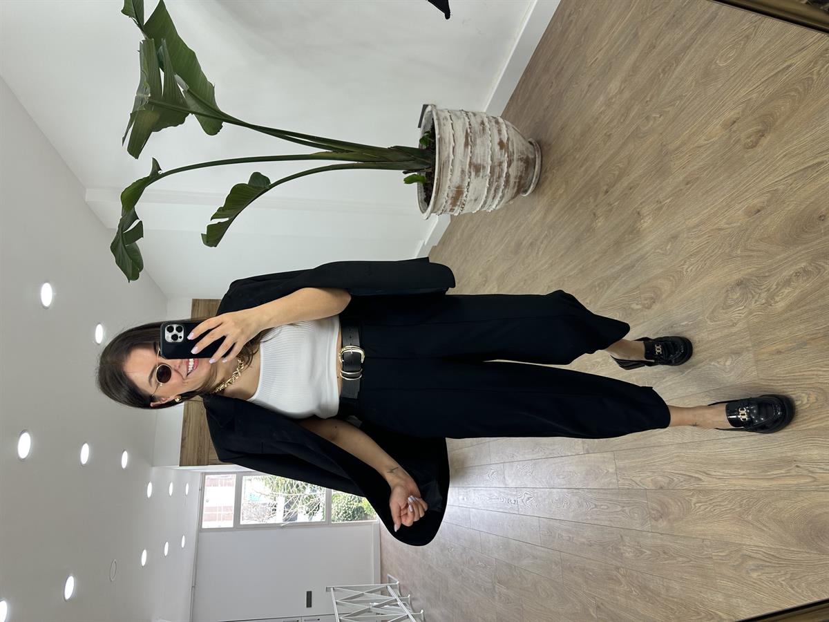 Önden Dikişli Kendinden Kemerli Havuç Pantolon-Siyah