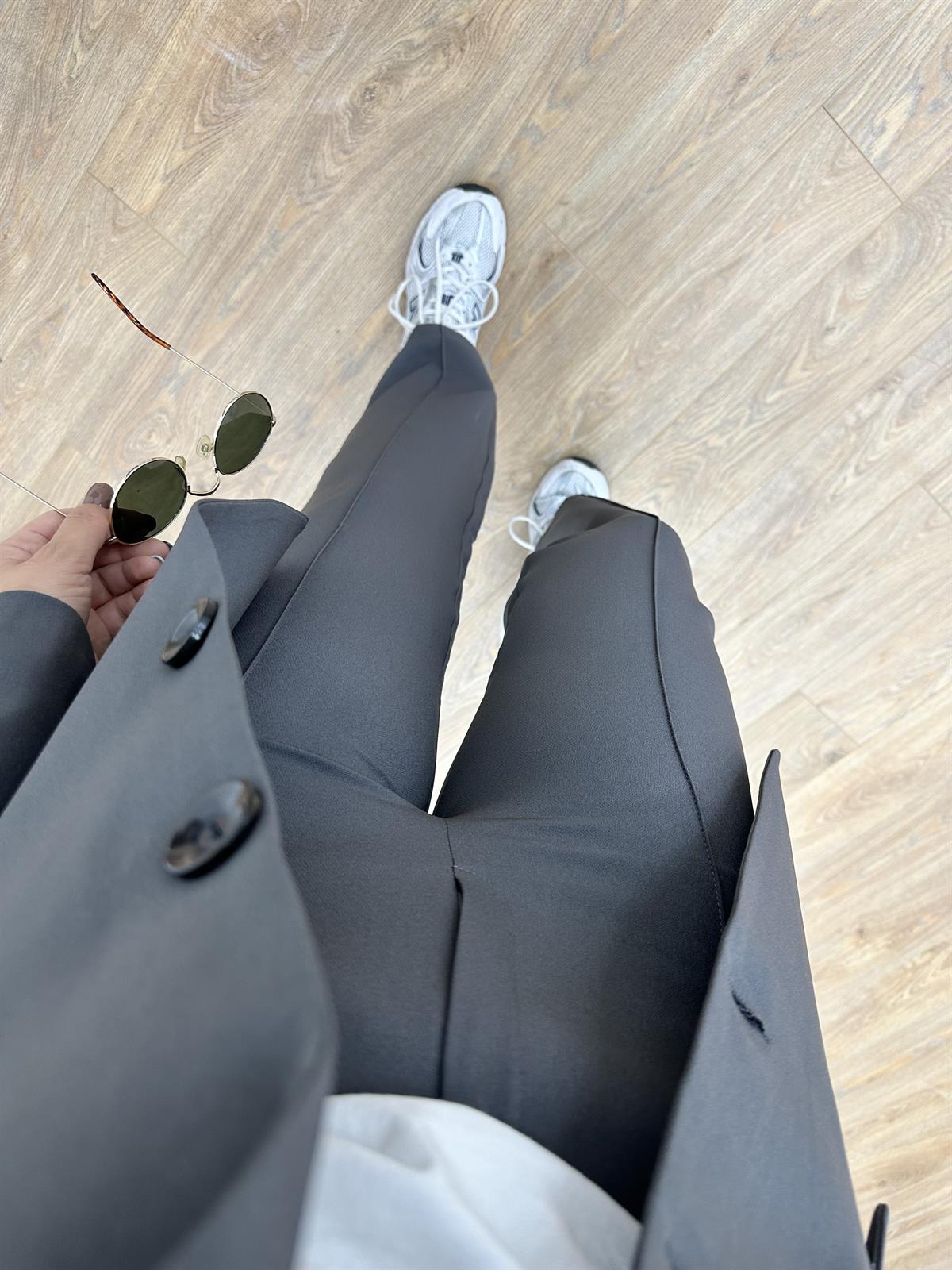 Önden Dikişli Pantolon Ceket Takım-Füme