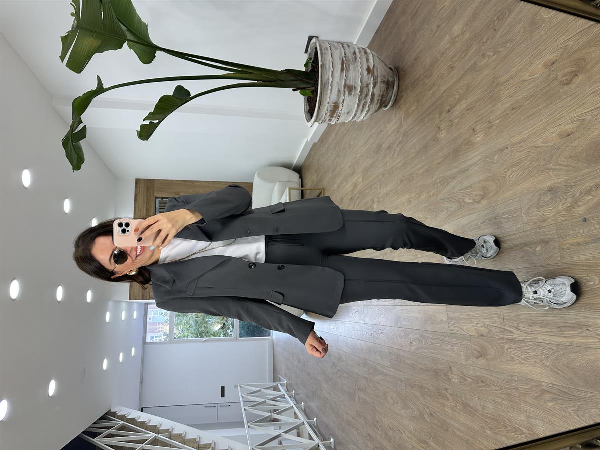 Önden Dikişli Pantolon Ceket Takım-Füme