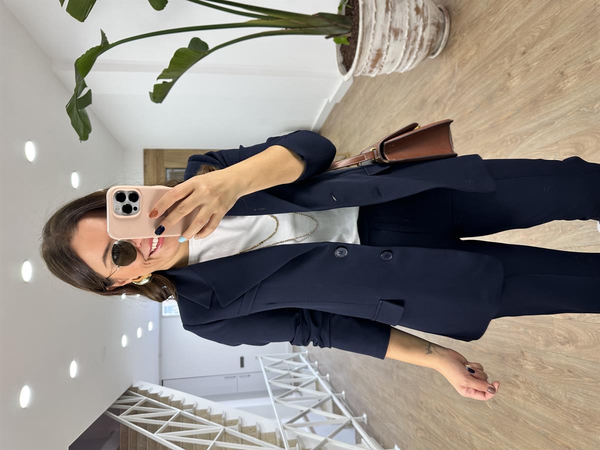 Önden Dikişli Pantolon Ceket Takım-Lacivert