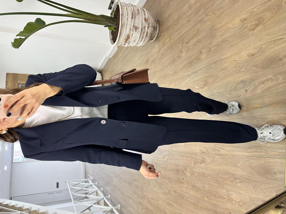 Önden Dikişli Pantolon Ceket Takım-Lacivert