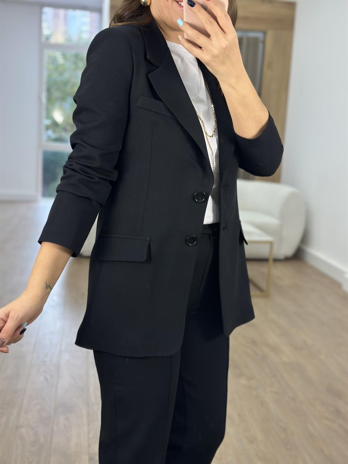 Önden Dikişli Pantolon Ceket Takım-Siyah