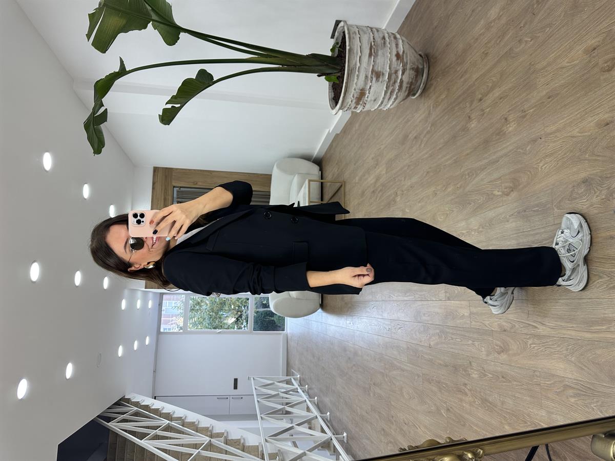 Önden Dikişli Pantolon Ceket Takım-Siyah