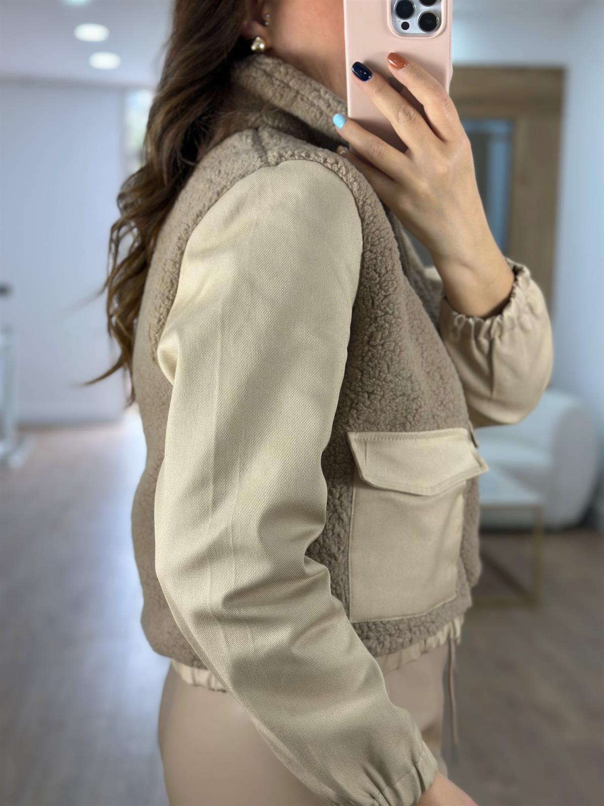 Önden Fermuarlı Cepli Teddy Mont