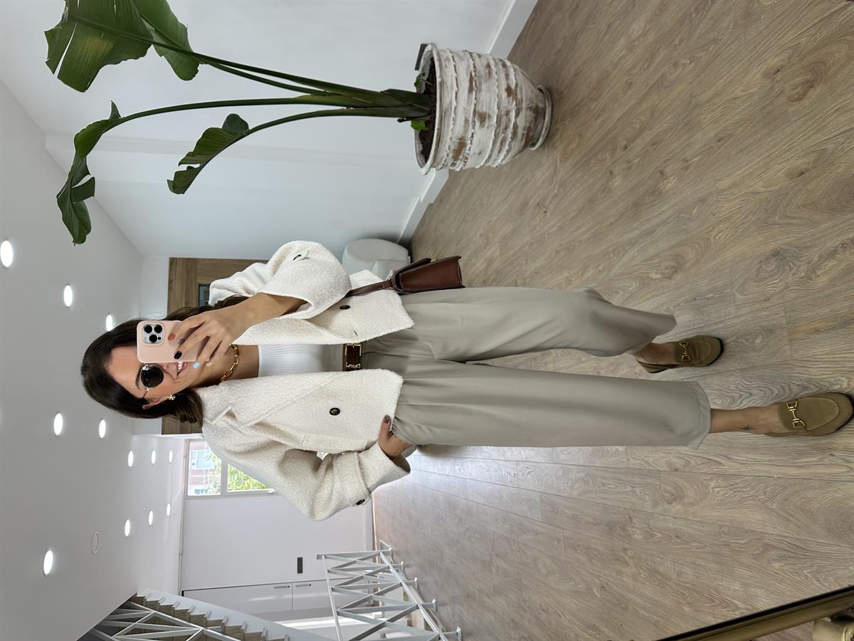 Önden Pileli Şalvar Pantolon-Vizon