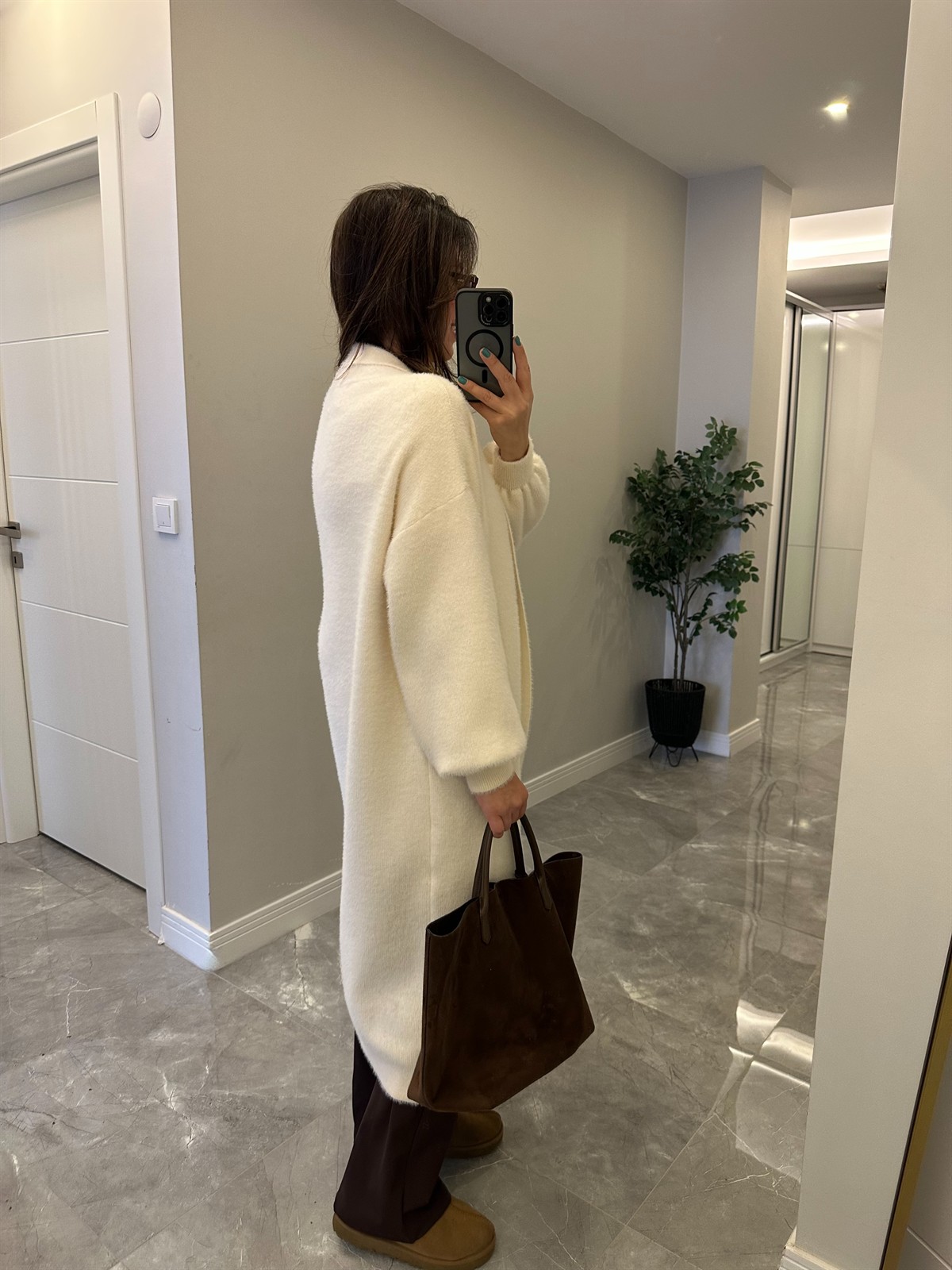 Önü Açık Şal Yaka Hırka - Ekru