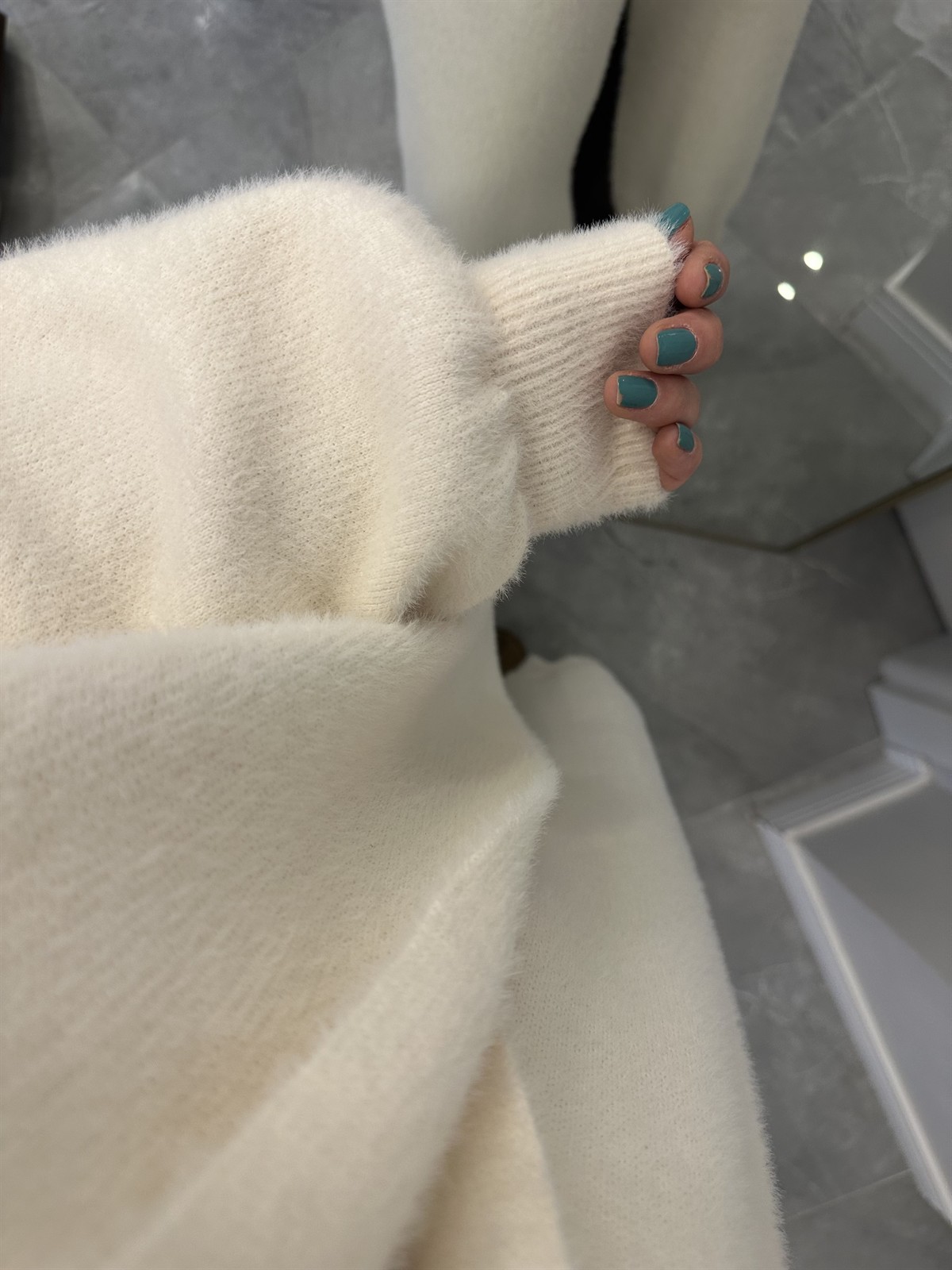 Önü Açık Şal Yaka Hırka - Ekru