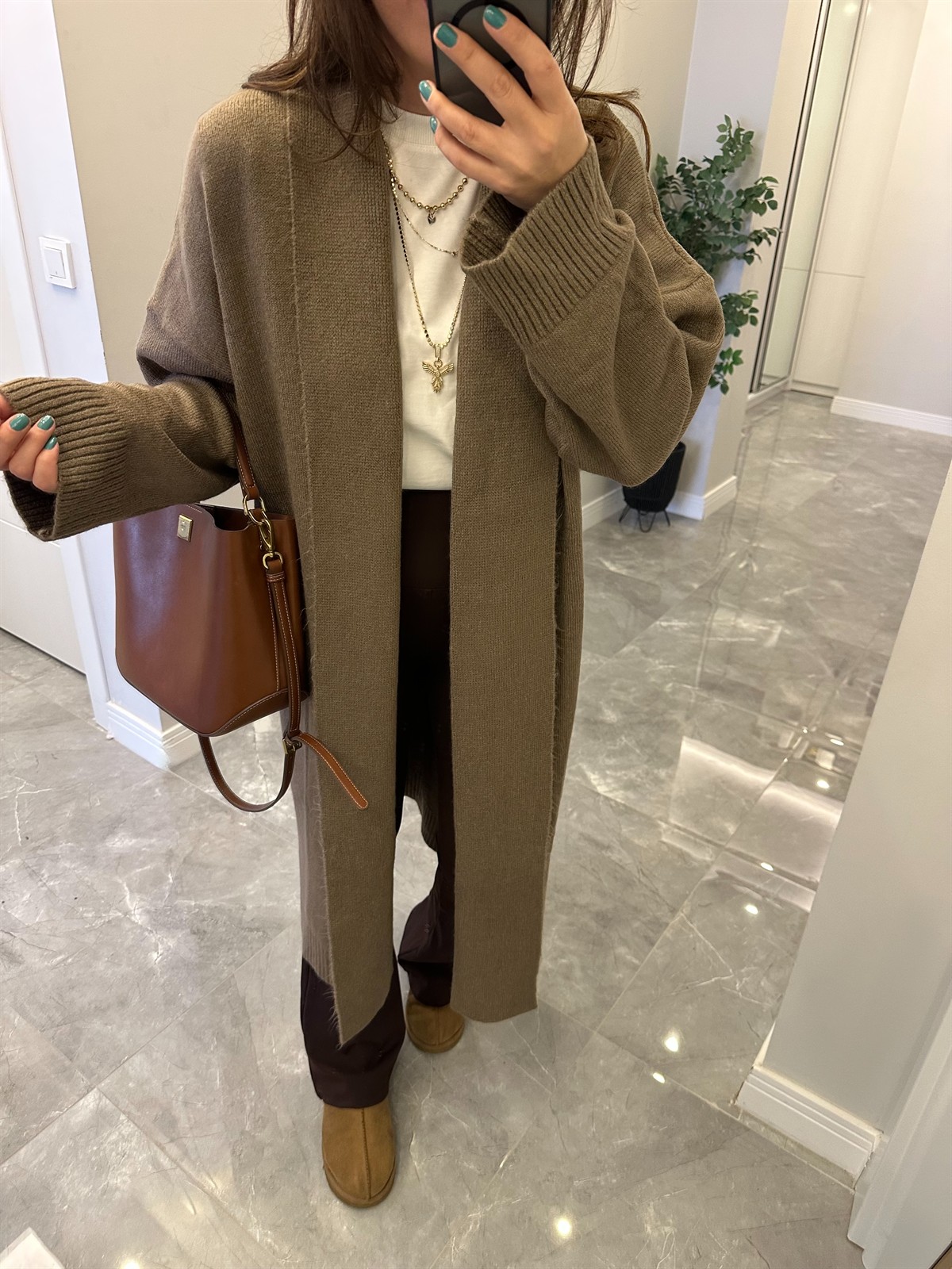 Önü Açık Şal Yaka Hırka - Vizon