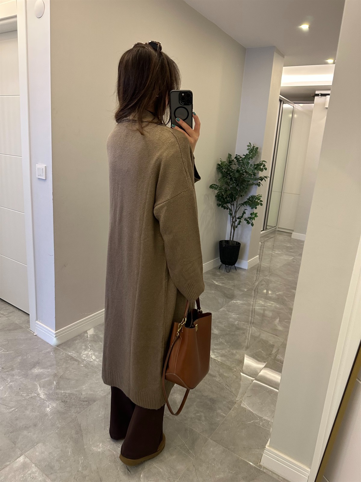 Önü Açık Şal Yaka Hırka - Vizon