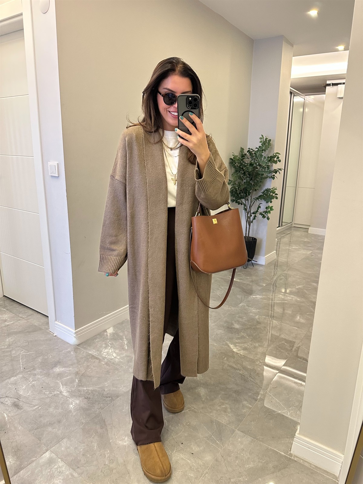 Önü Açık Şal Yaka Hırka - Vizon