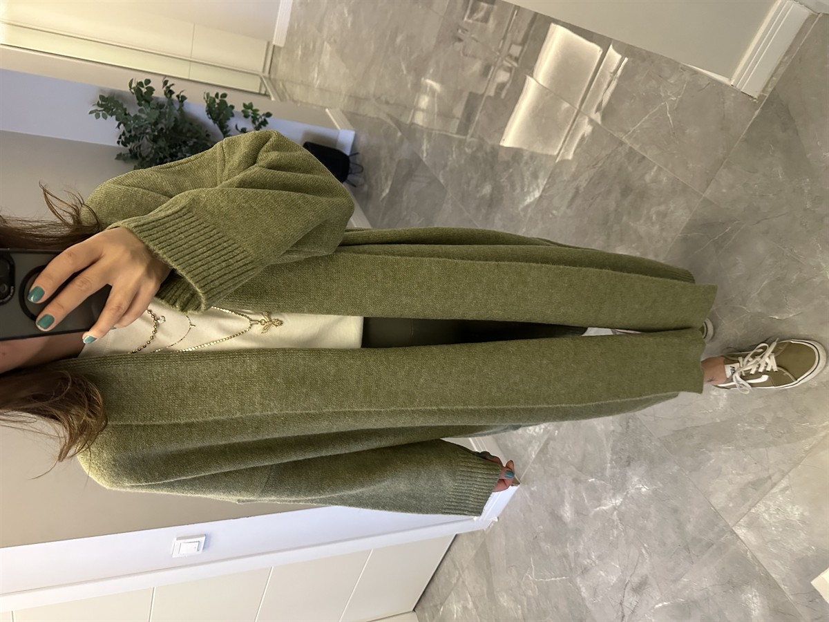 Önü Açık Şal Yaka Hırka - Yeşil