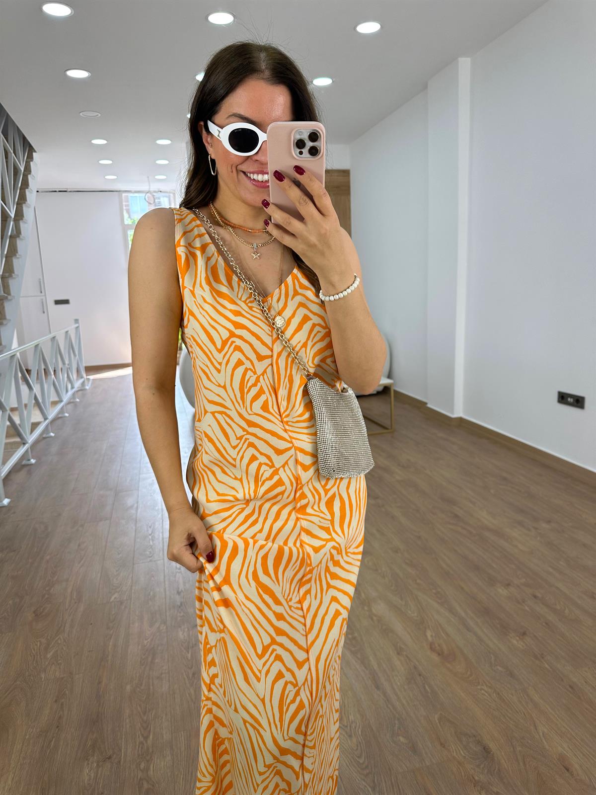 Önü Arkası V Zebra Elbise-Turuncu