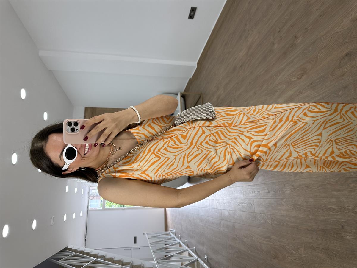 Önü Arkası V Zebra Elbise-Turuncu