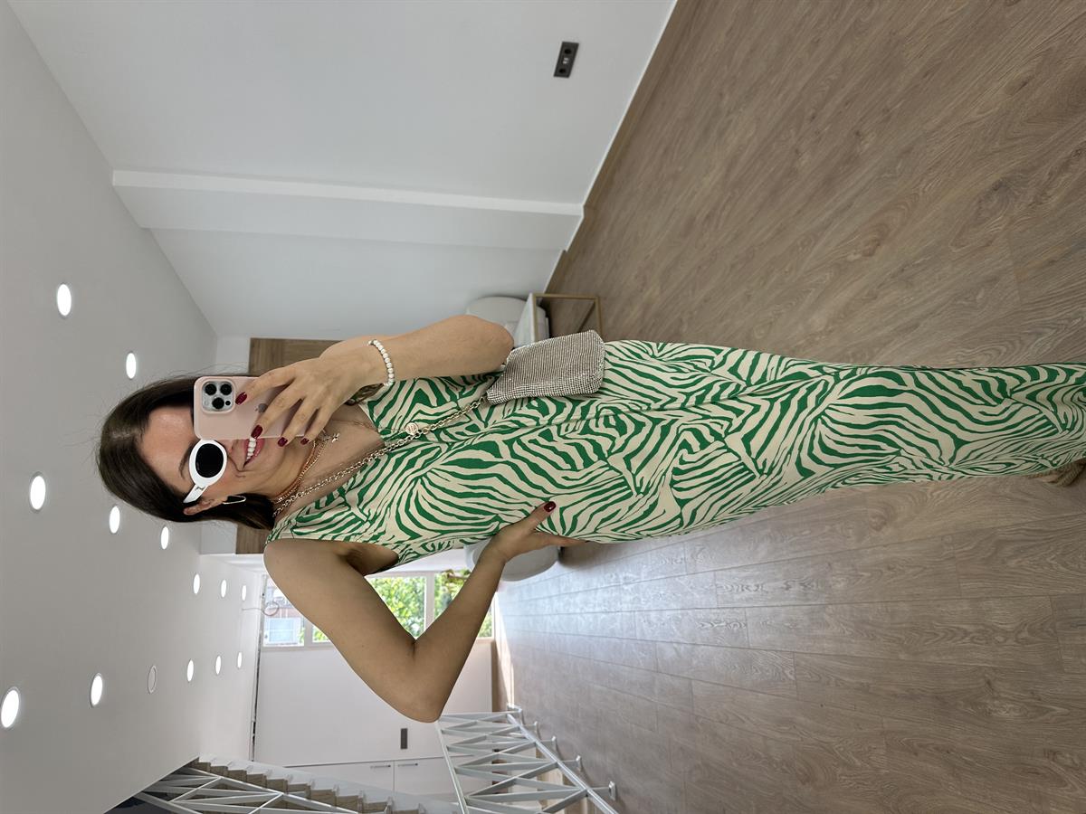 Önü Arkası V Zebra Elbise-Yeşil