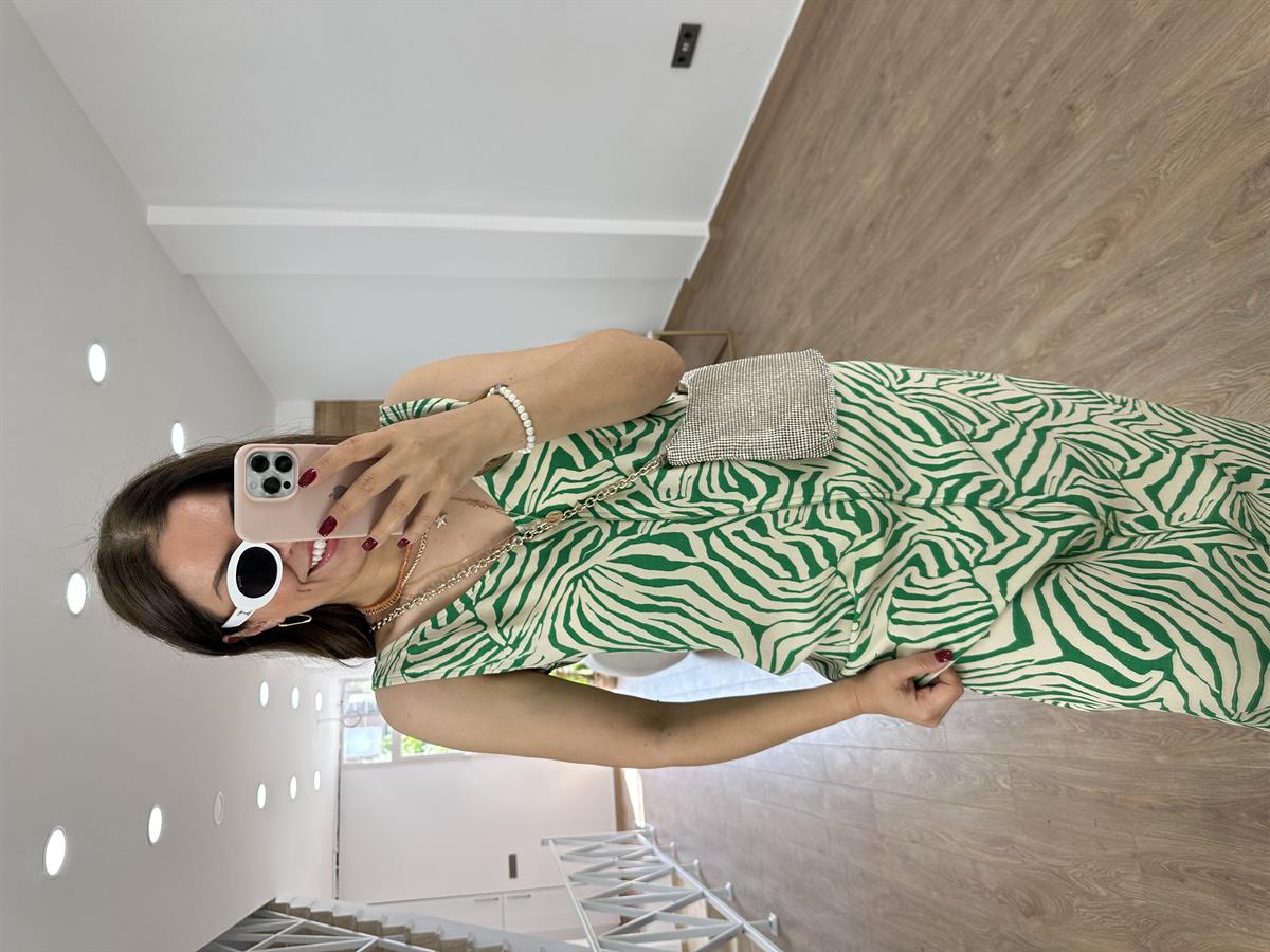 Önü Arkası V Zebra Elbise-Yeşil