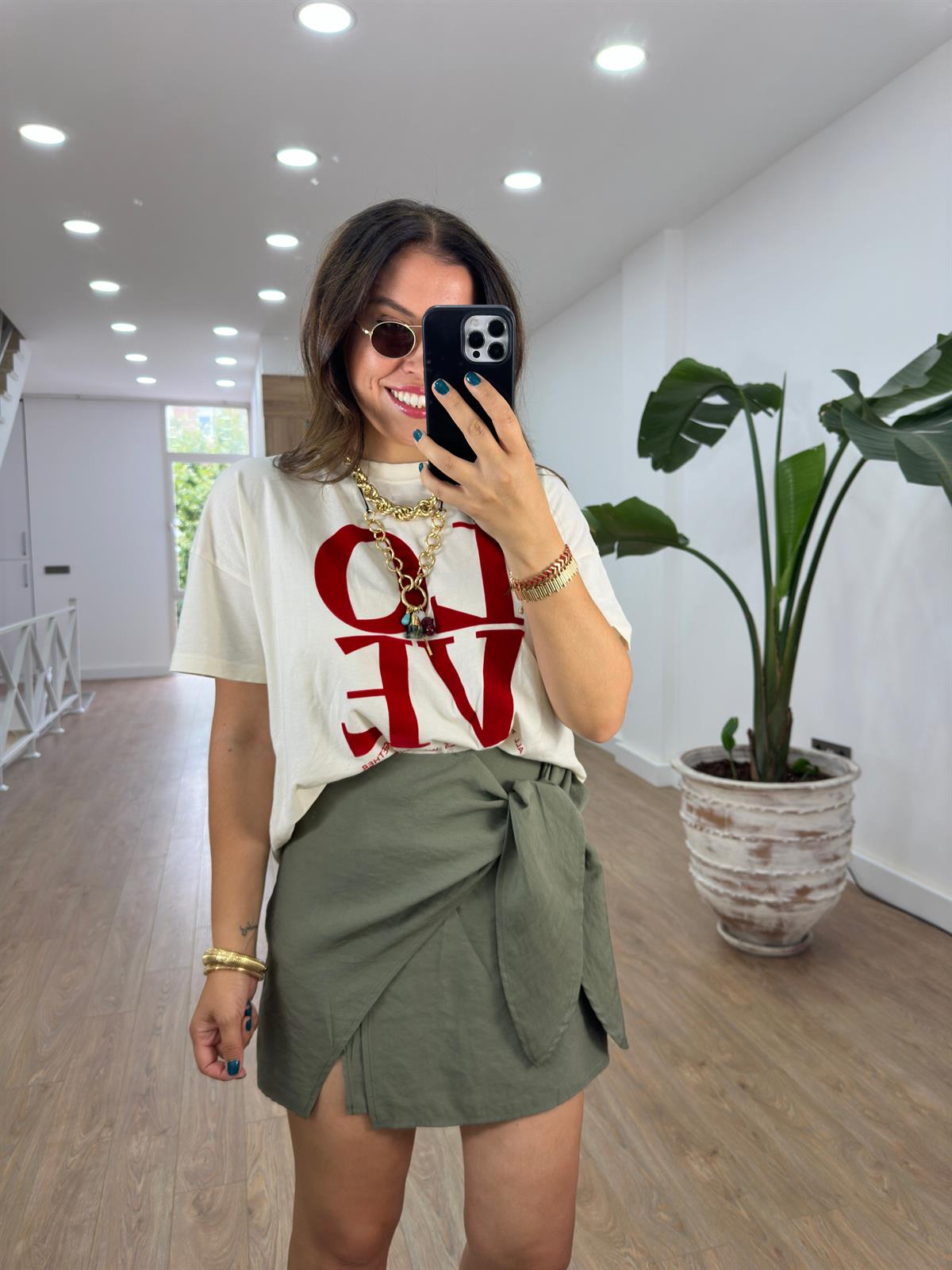 Önü Bağlamalı Modal Şort Etek-Haki