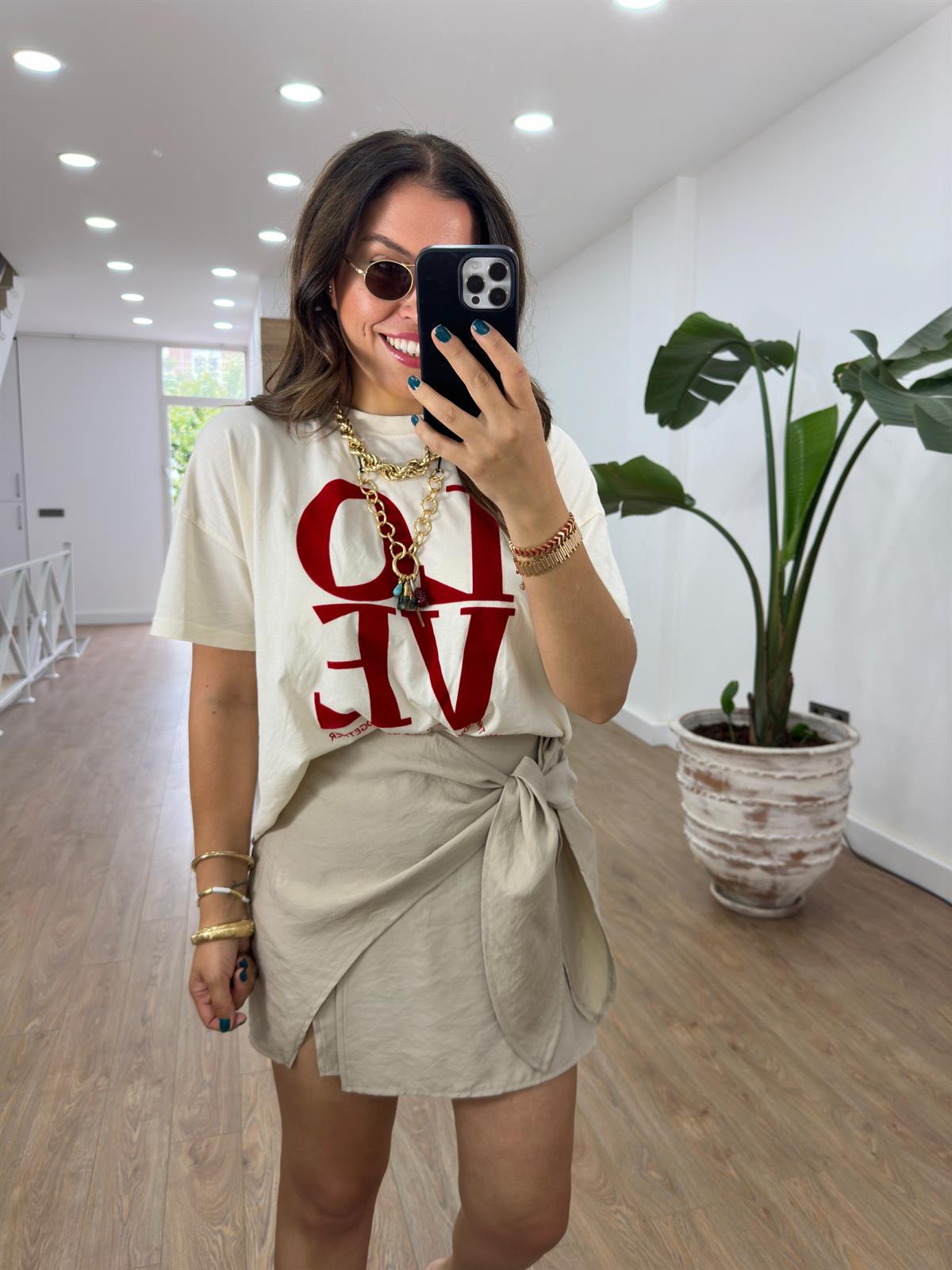 Önü Bağlamalı Modal Şort Etek-Taş