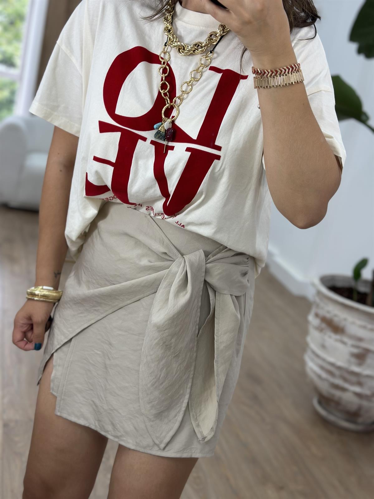 Önü Bağlamalı Modal Şort Etek-Taş