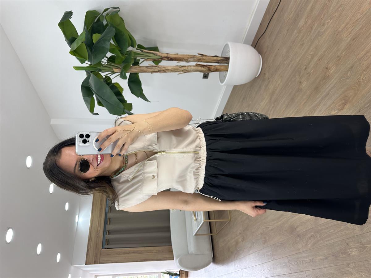 Önü Cep Kapaklı Elbise - Siyah 