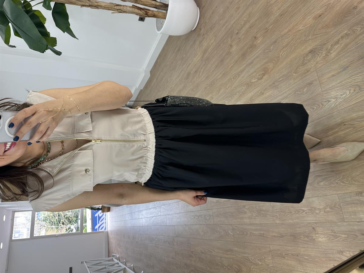 Önü Cep Kapaklı Elbise - Siyah 