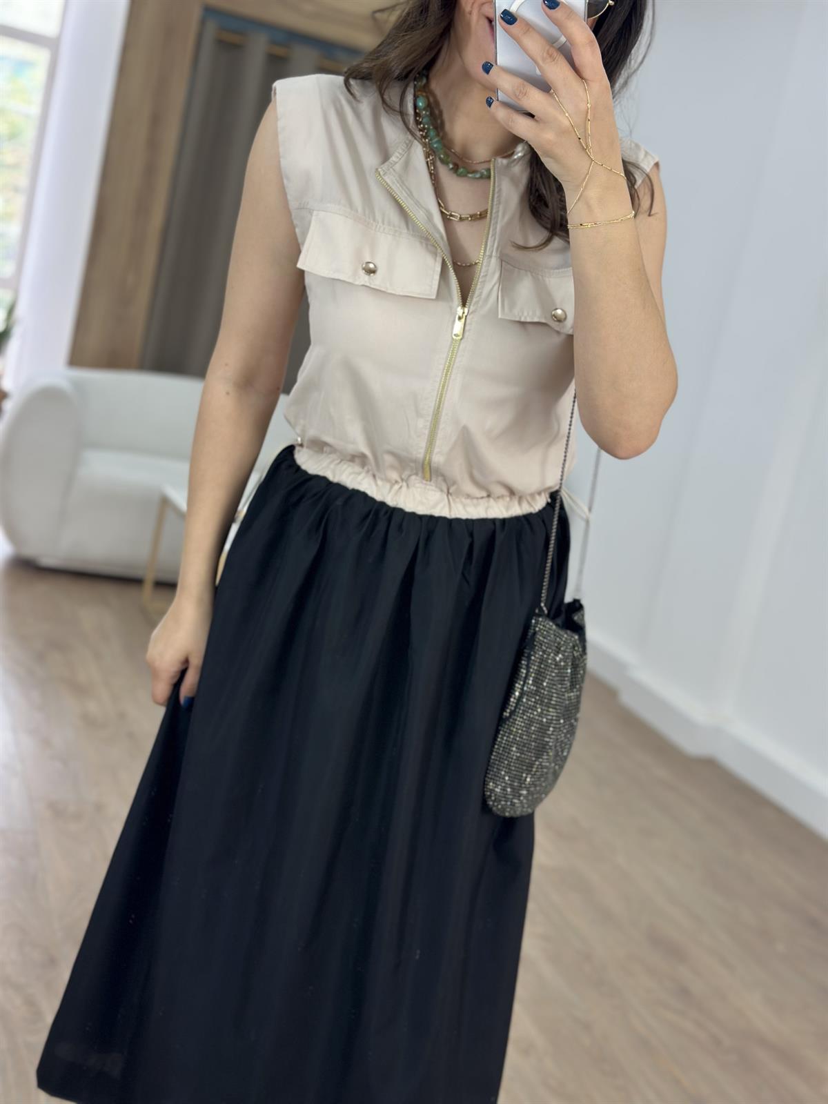 Önü Cep Kapaklı Elbise - Siyah 