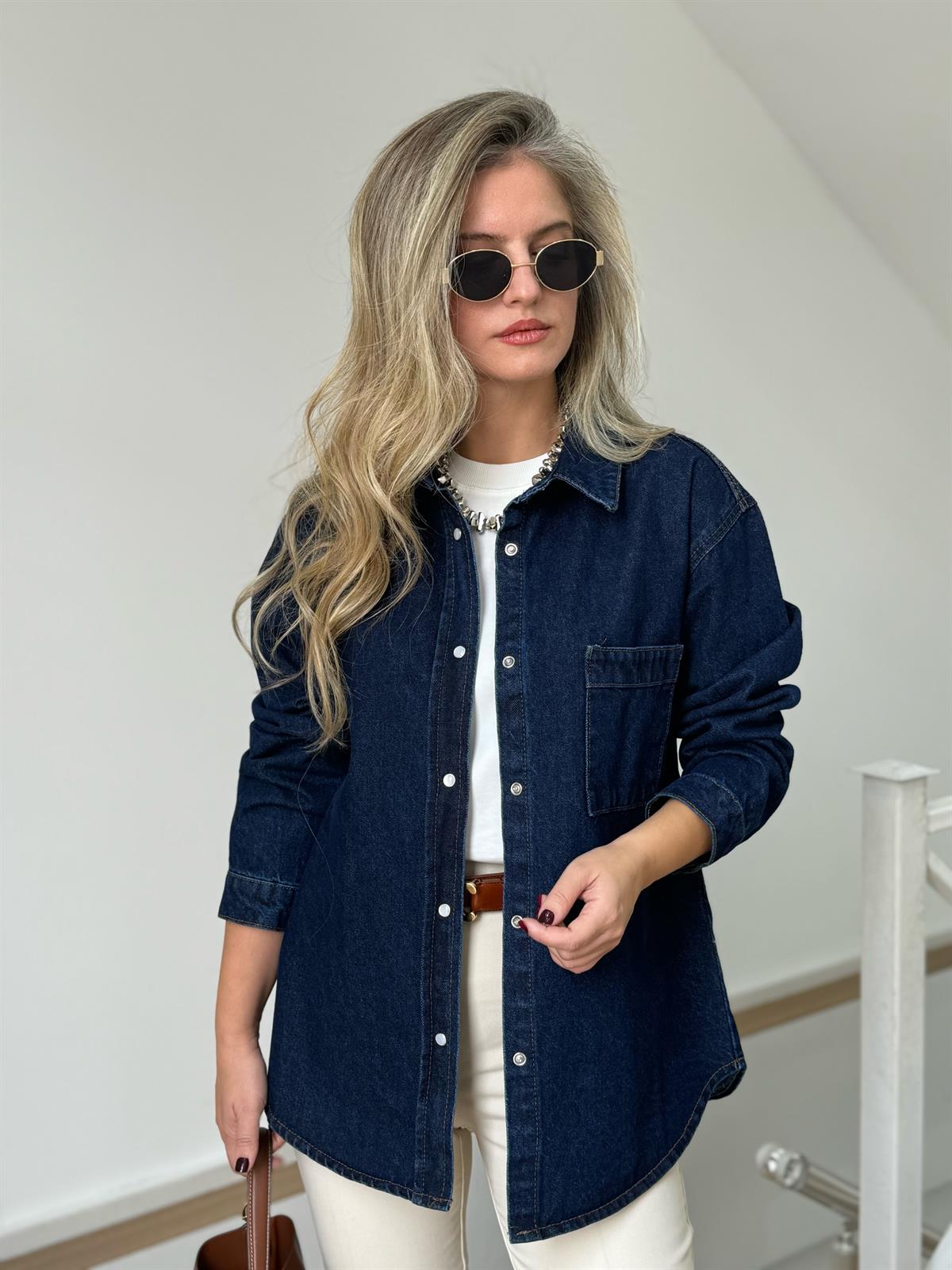 Önü Çıt Çıtlı Denim Ceket 