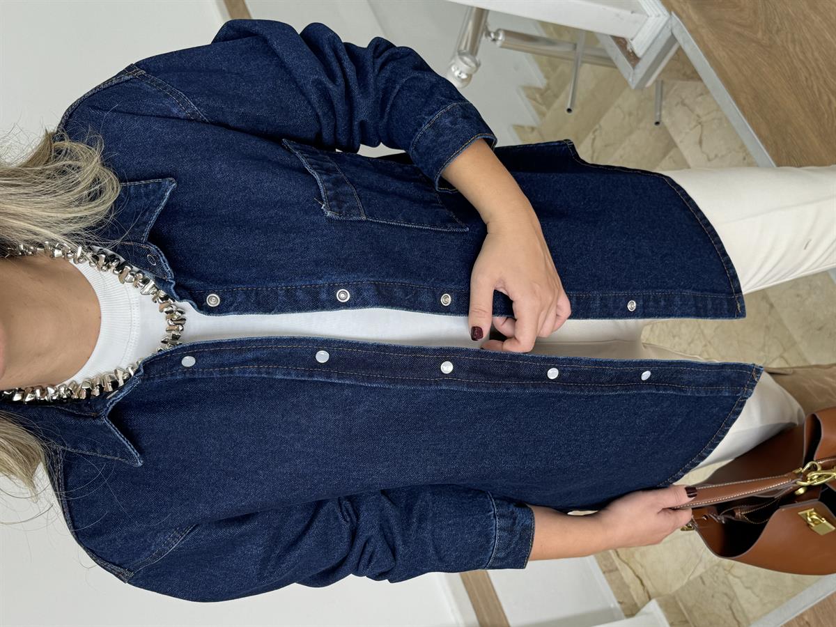 Önü Çıt Çıtlı Denim Ceket 