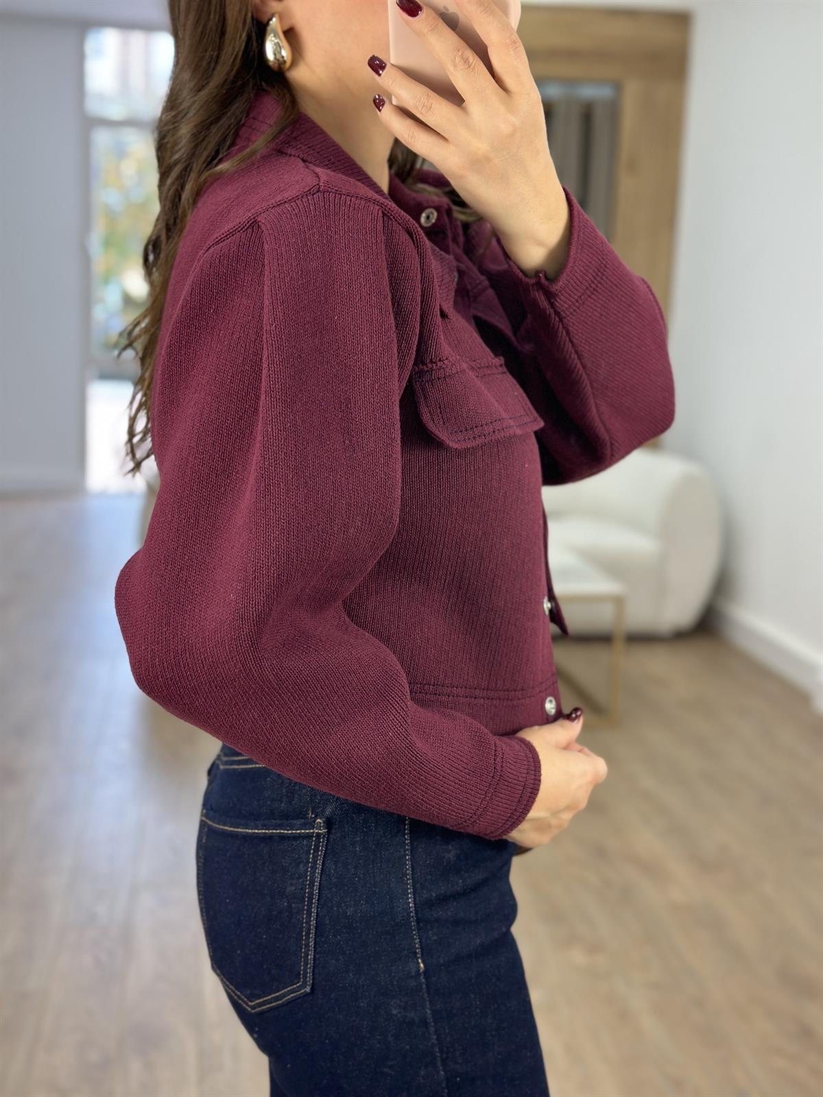 Önü Çıtçıtlı Premium Triko Ceket-Bordo