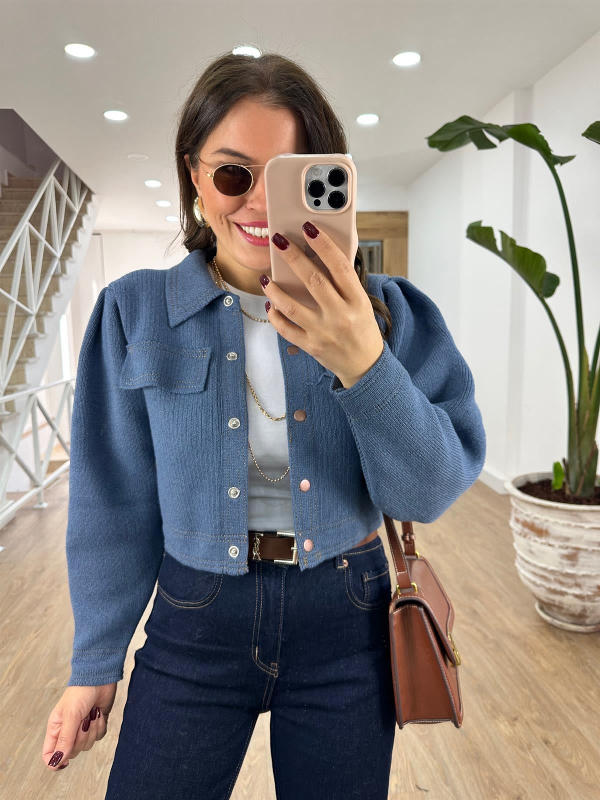 Önü Çıtçıtlı Premium Triko Ceket-İndigo