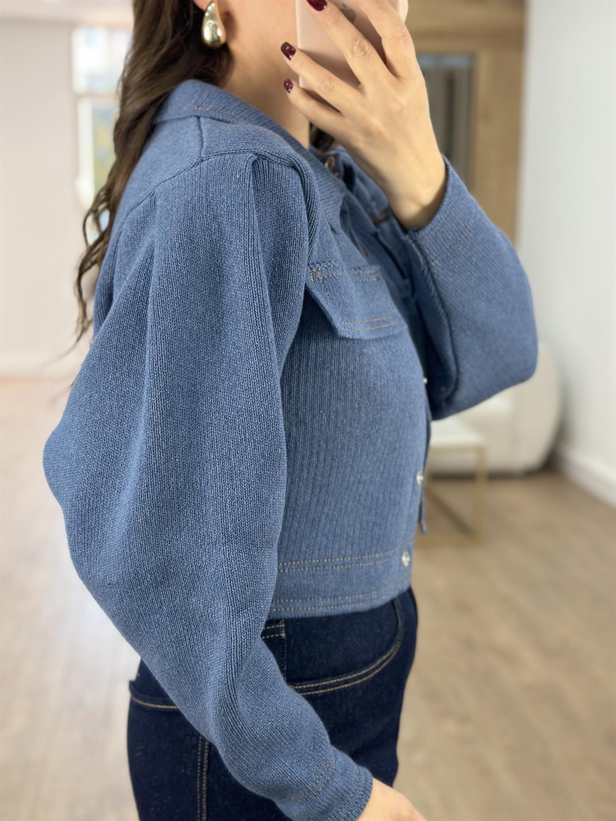 Önü Çıtçıtlı Premium Triko Ceket-İndigo