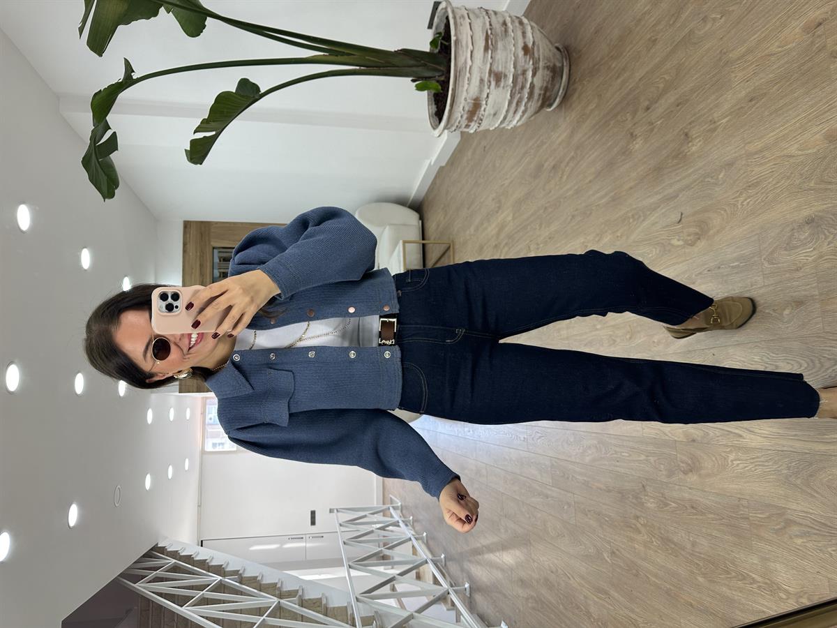 Önü Çıtçıtlı Premium Triko Ceket-İndigo