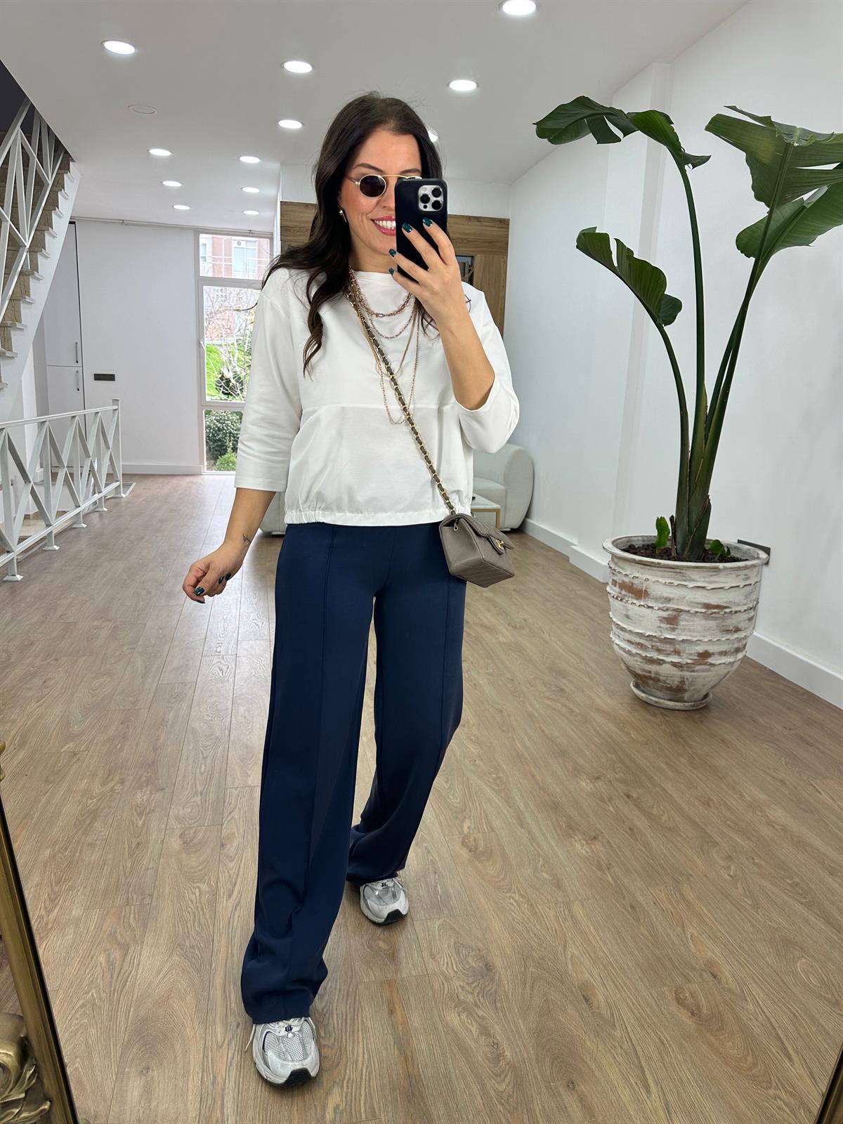 Önü Dikişli Modal Pantolon-Lacivert