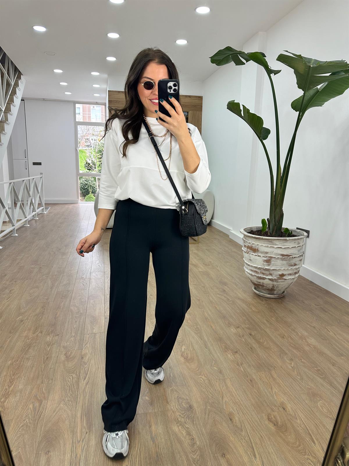 Önü Dikişli Modal Pantolon-Siyah