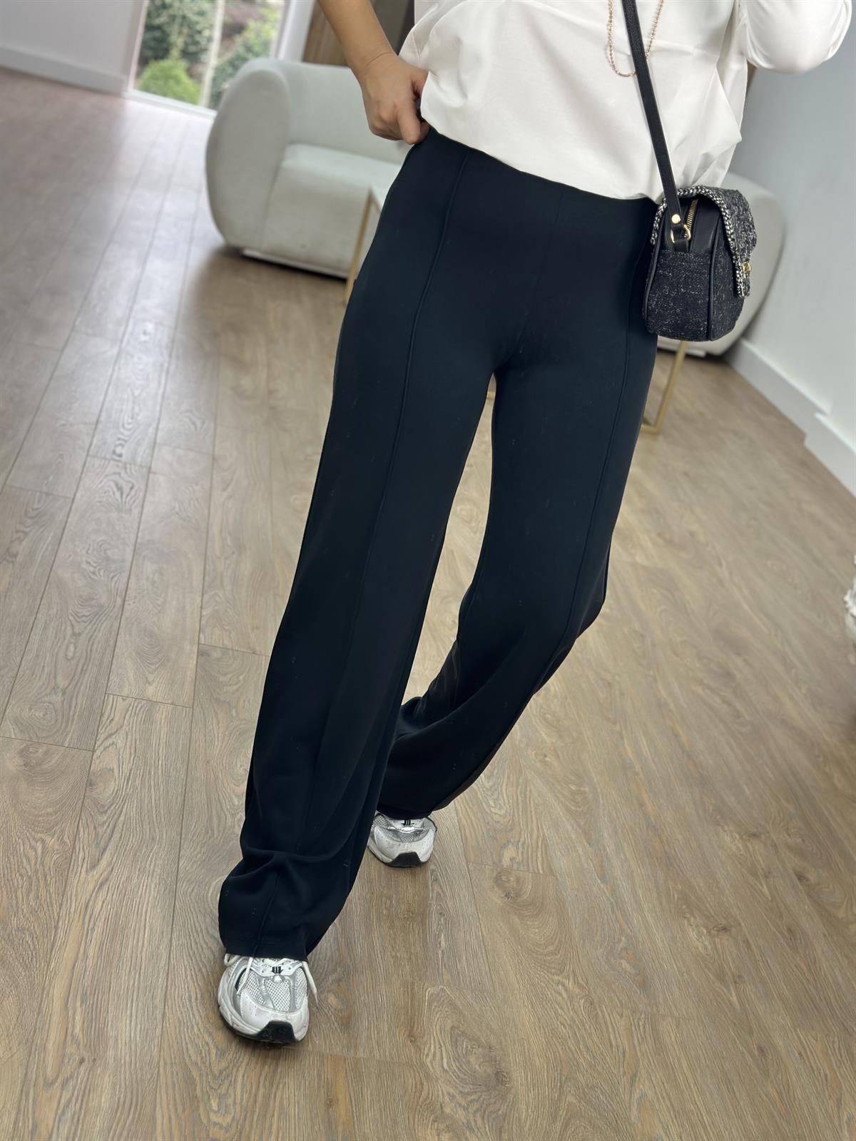 Önü Dikişli Modal Pantolon-Siyah