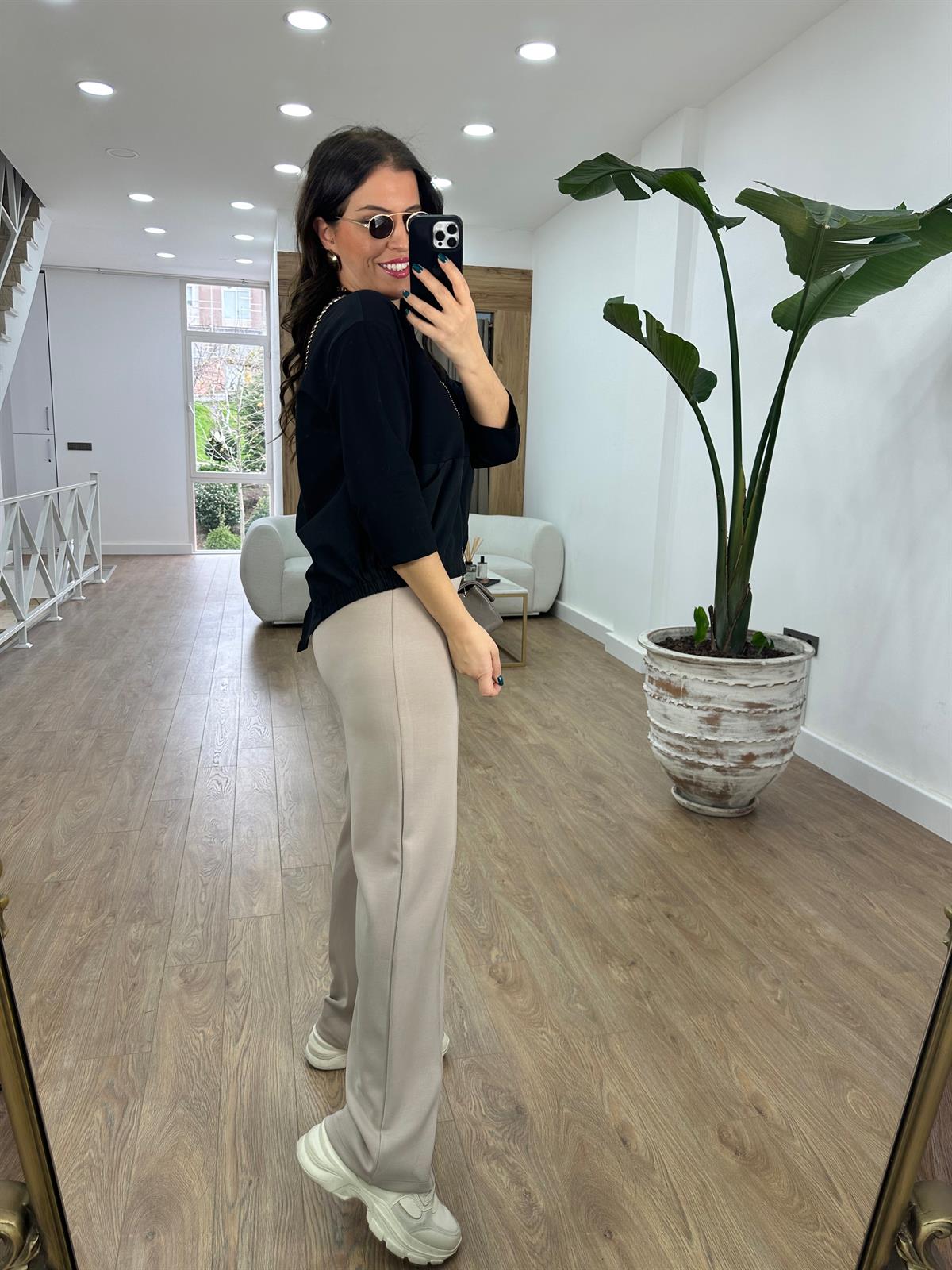 Önü Dikişli Modal Pantolon-Taş