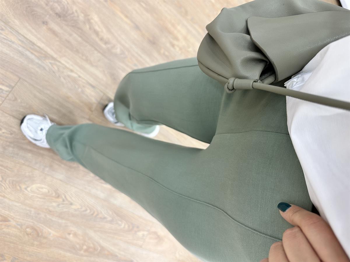 Önü Dikişli Modal Pantolon-Yeşil