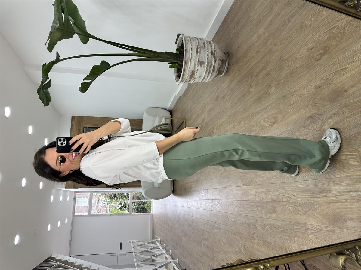 Önü Dikişli Modal Pantolon-Yeşil