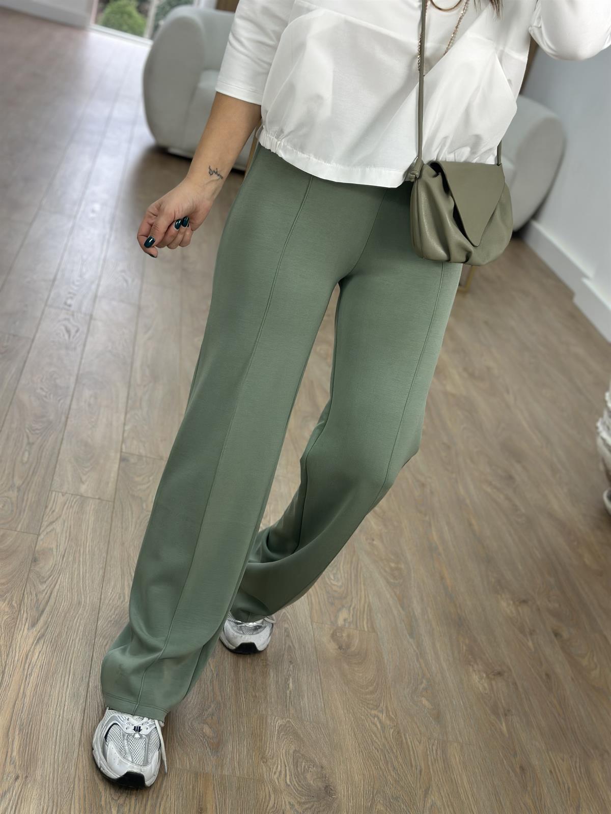 Önü Dikişli Modal Pantolon-Yeşil