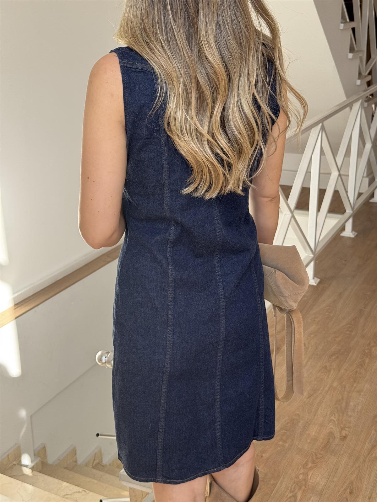 Önü Düğmeli Denim Elbise