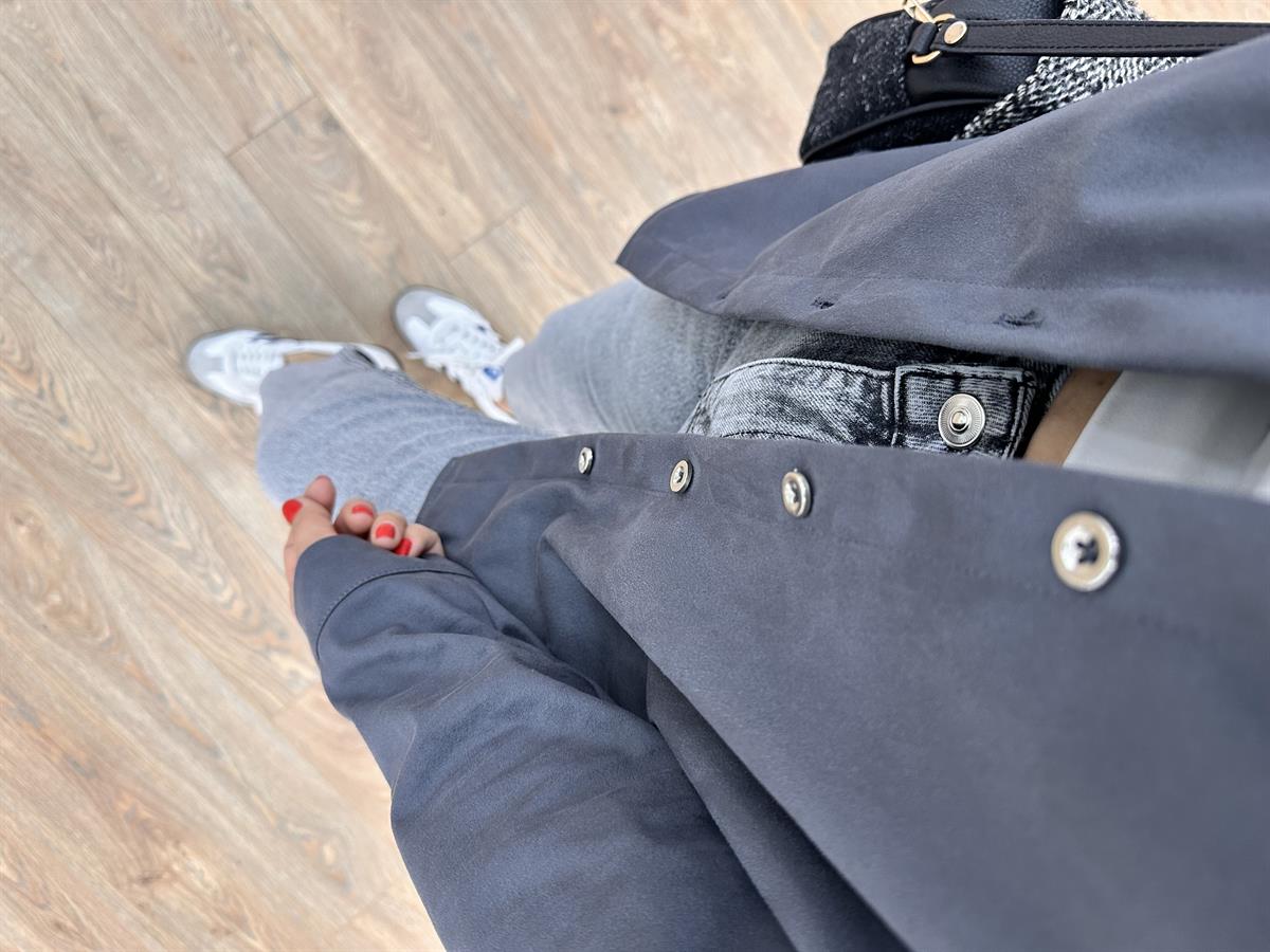 Önü Düğmeli Süet Gömlek - Antresit