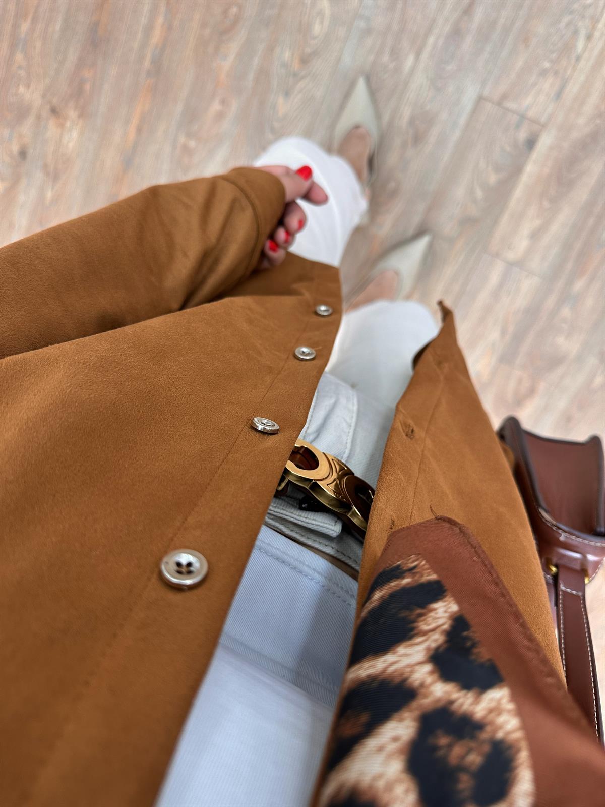 Önü Düğmeli Süet Gömlek - Taba