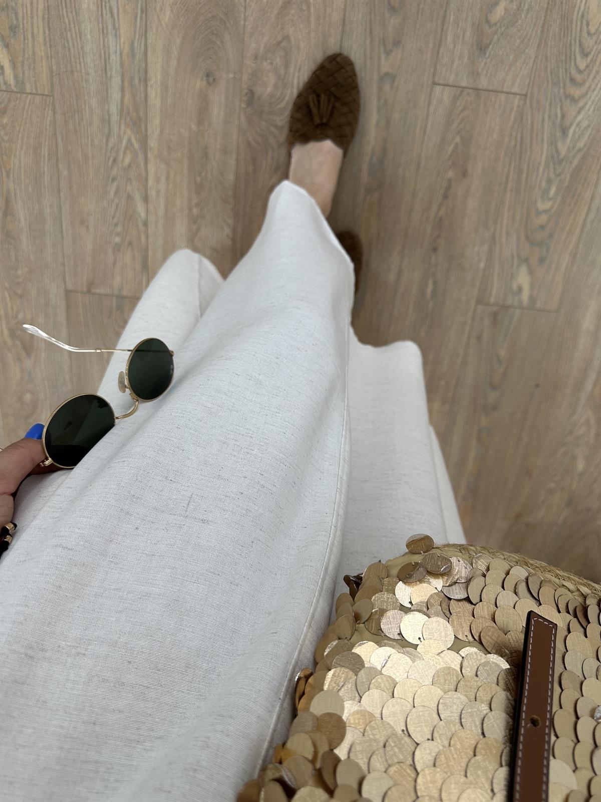 Önü Fermuar Detaylı Midi Elbise - Taş